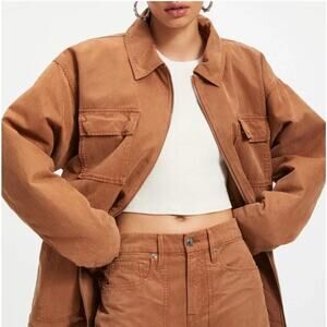 Good American Chore Dropped Shoulder Utility Jacket in Camel Brown Size 1X NWT